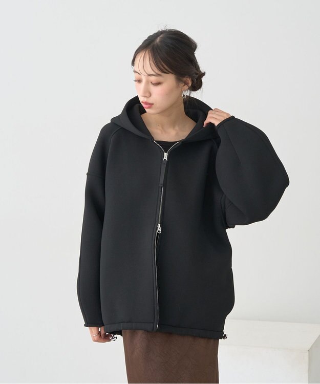 earth music&ecology 【軽量】ダンボールニットフーディーブルゾン Black