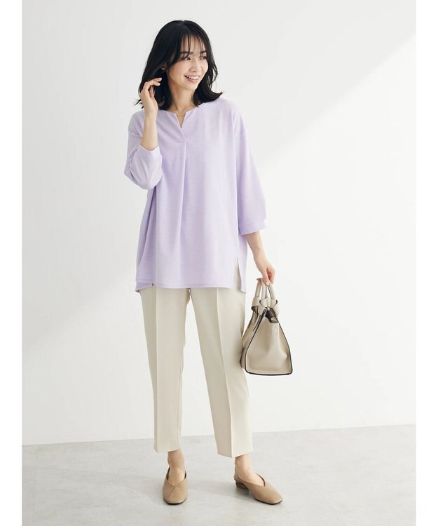 Green Parks バー付き７分袖ブラウソー Purple