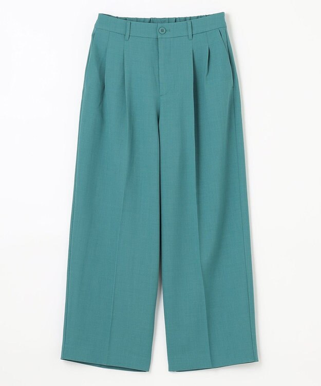 ANY 【洗濯機可能/ウエストゴム】美脚２タック ワイドパンツ ブルーグリーン