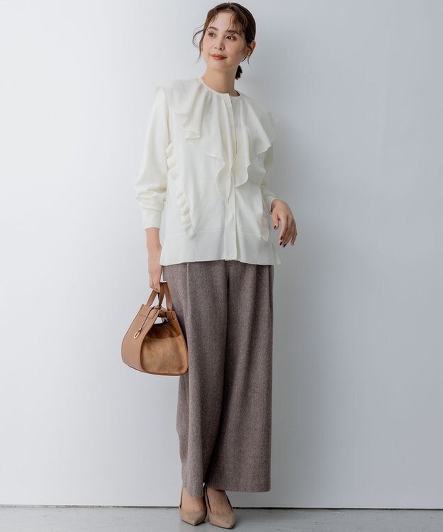 組曲 S 【WEB限定】サイドフリルカーディガン アイボリー系