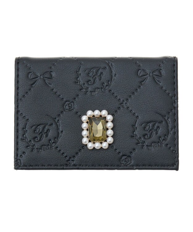 Maison de FLEUR パールビジューモノグラムカードケース Black