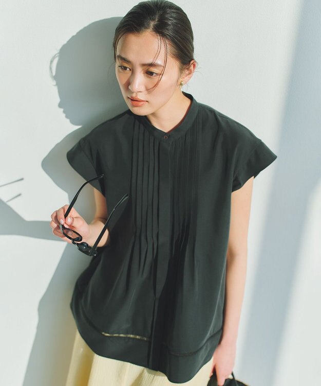 組曲 【先行予約】スムースクロス ピンタックブラウス ブラック系