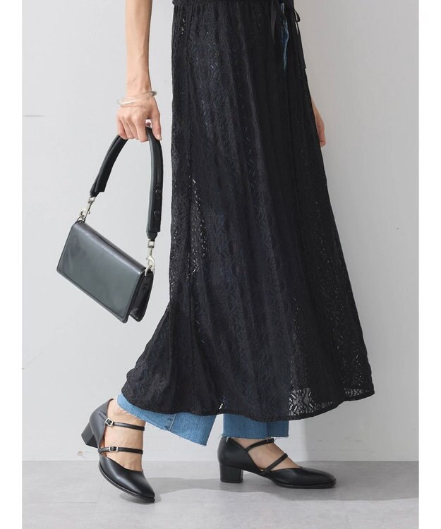 earth music&ecology フラワーレースキャミワンピース Black