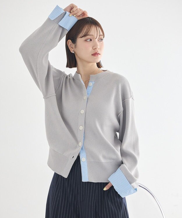 earth music&ecology フェイクレイヤードカーディガン Light Gray