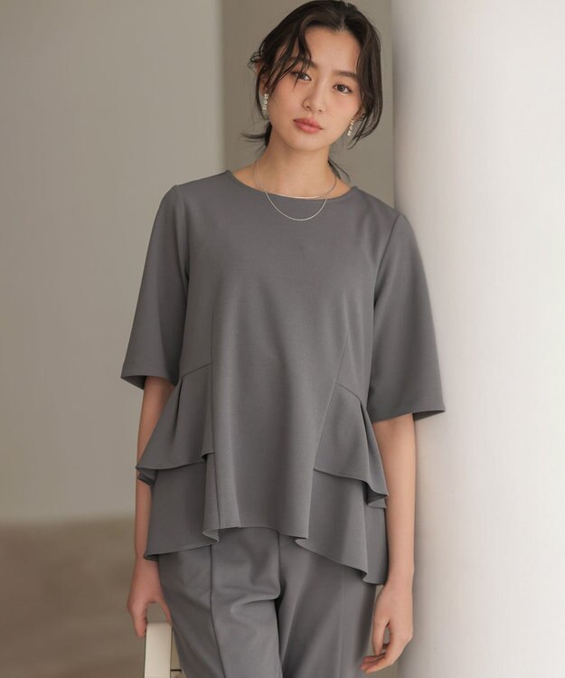 組曲 【WEB限定】ジョーゼットジャージー ティアード ブラウス グレー系