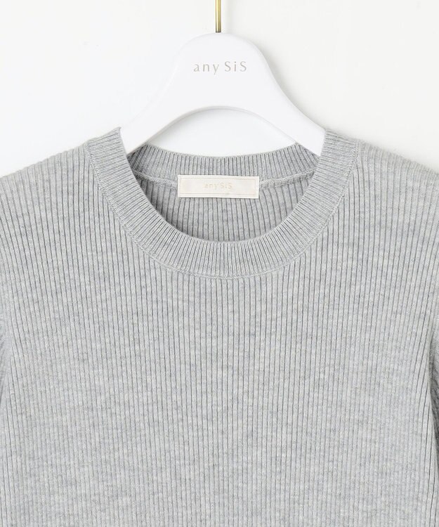 ANY SIS L 【洗える】フラワープリントドッキング ワンピース ライトグレー×アイボリー