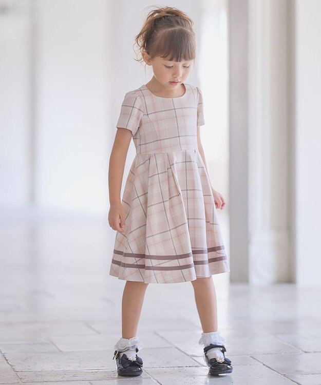 ANY KIDS ジャケット付き チェック ワンピース ピンクベージュ