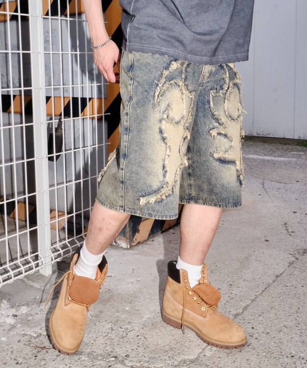 WEGO スーパーバギーフリンジデニムショーツ 柄1