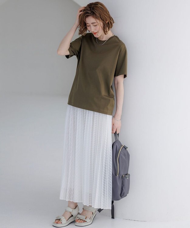 23区 シルキータッチ ベーシック Tシャツ カーキ系