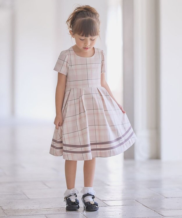 ANY KIDS ジャケット付き チェック ワンピース ピンクベージュ