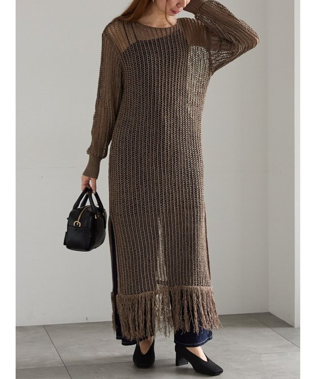 Te chichi フリンジメッシュニットワンピース《2025Autumn catalog vol.2 item》 モカ