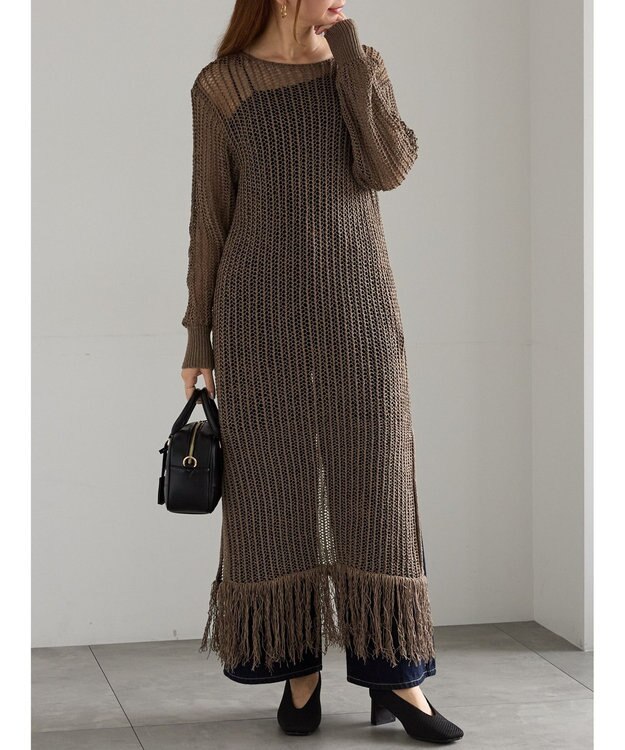 Te chichi フリンジメッシュニットワンピース《2025Autumn catalog vol.2 item》 モカ