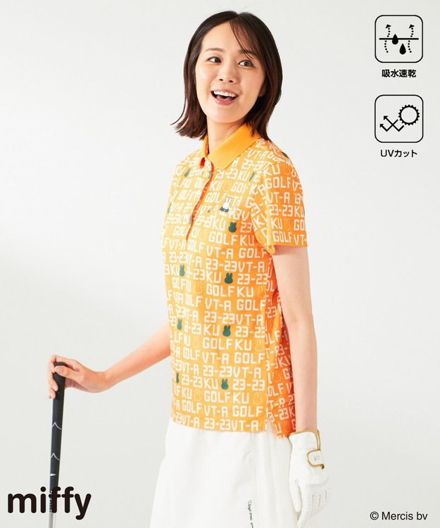 23区GOLF 【WOMEN】【吸水速乾/UVカット】ミッフィーロゴポロシャツ オレンジ系5
