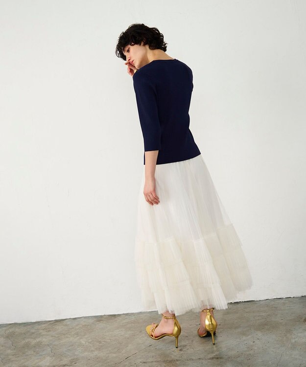 GRACE CONTINENTAL メタル釦リブニットトップ ネイビー