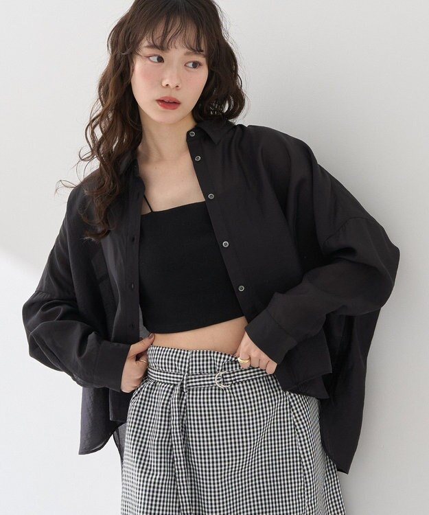 earth music&ecology ワイドシルエットシアーシャツ Black