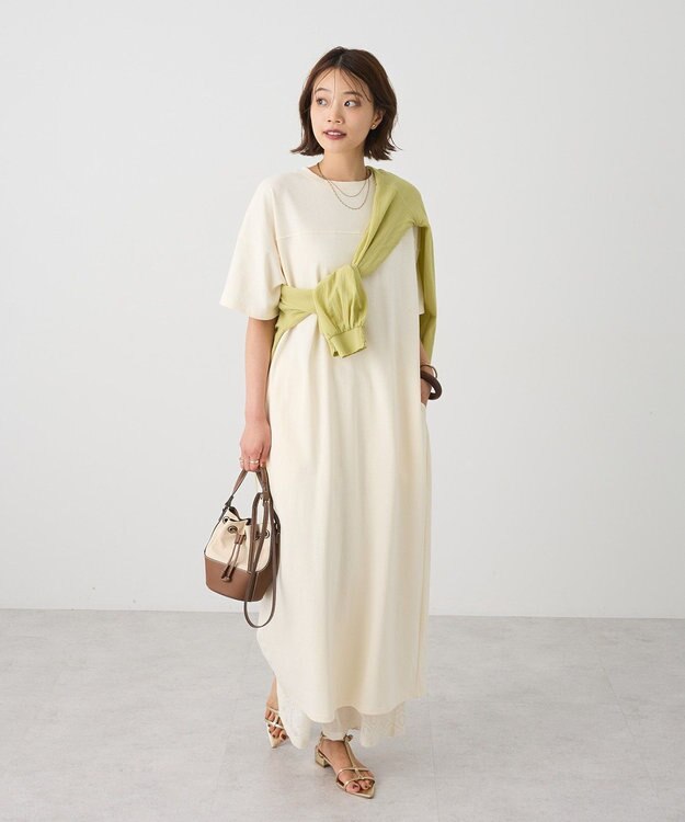 CRAFT STANDARD BOUTIQUE ビッグシルエット5分袖ワンピース Ivory