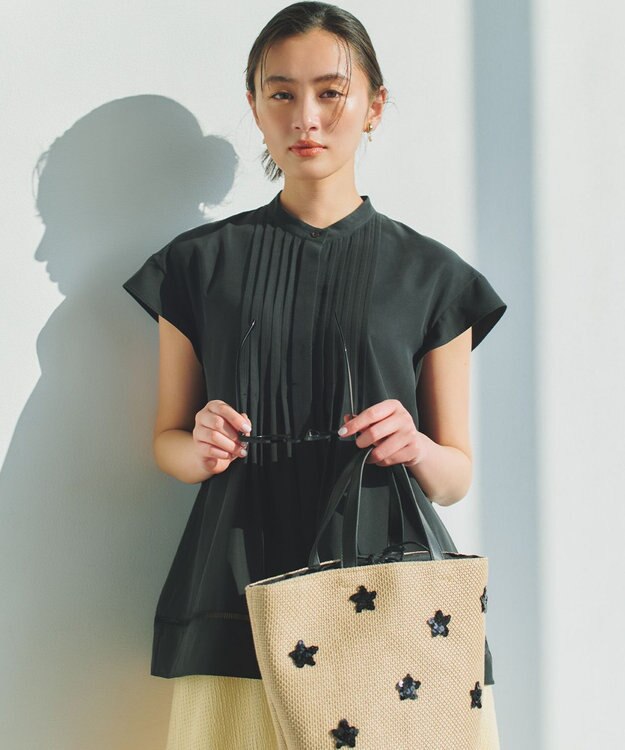 組曲 【先行予約】スムースクロス ピンタックブラウス ブラック系