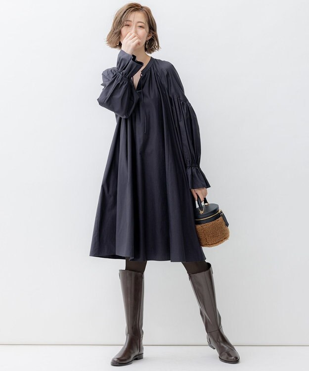 23区 【SLOW/一部店舗限定】ウォッシュドコットンストレッチ ワンピース ブラック系