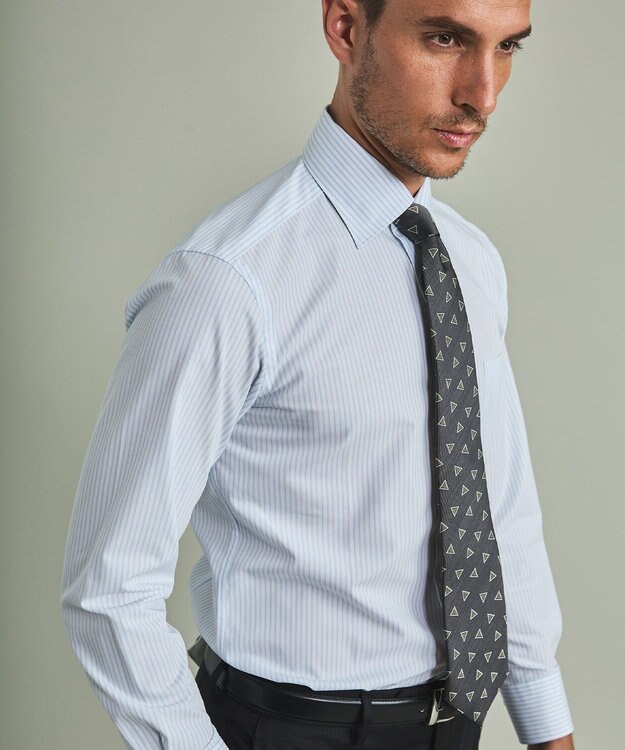 GOTAIRIKU 【形態安定】PREMIUMPLEATS_セミワイドカラー 通年ドレスシャツ（ストライプ） サックスブルー系1