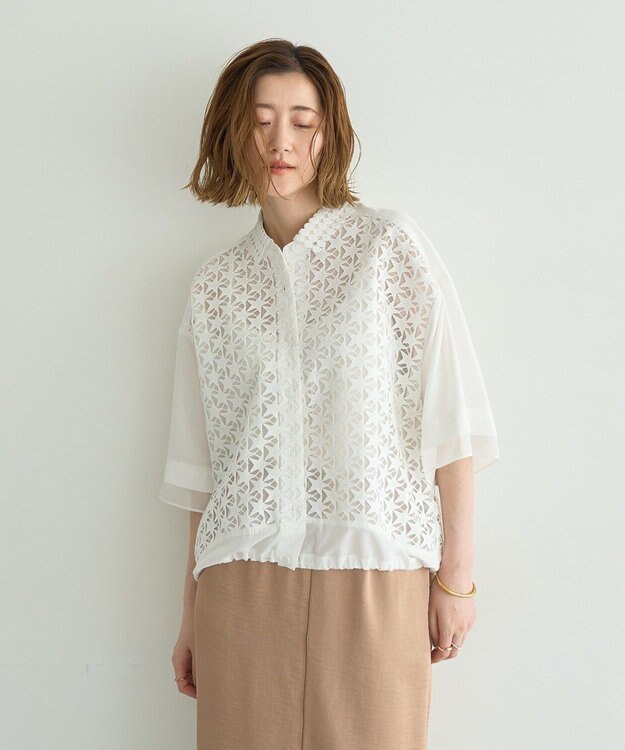 YECCA VECCA レースMIXレイヤードハーフスリーブシャツ White