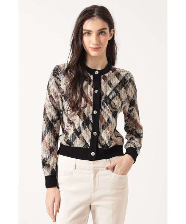 DAKS ビッグチェック ジャカード クルーネックカーディガン ハウスチェック