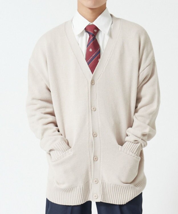 WEGO 【SCHOOL ITEM】メンズスクールニットカーディガン ベージュ