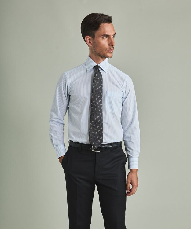 GOTAIRIKU 【形態安定】PREMIUMPLEATS_セミワイドカラー 通年ドレスシャツ（ストライプ） サックスブルー系1