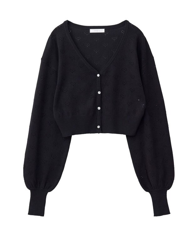 Green Parks ・ｓｗｉｎｇ　ｂｙ　ハート柄スカシニットカーディガン Black