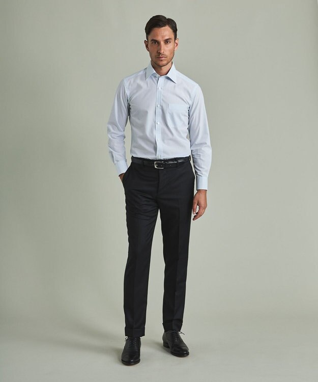 GOTAIRIKU 【形態安定】PREMIUMPLEATS_セミワイドカラー 通年ドレスシャツ（ストライプ） サックスブルー系1