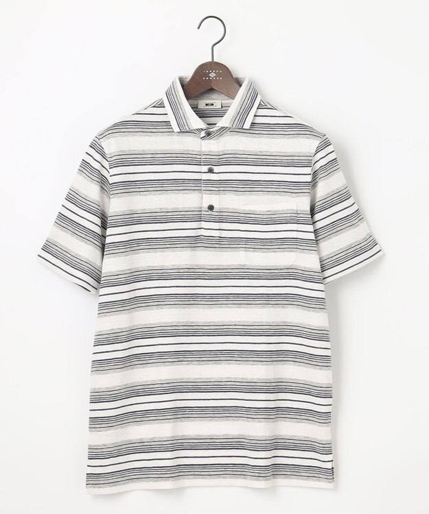 JOSEPH ABBOUD 【吸水速乾】リネンマルチボーダー ポロシャツ ホワイト系2