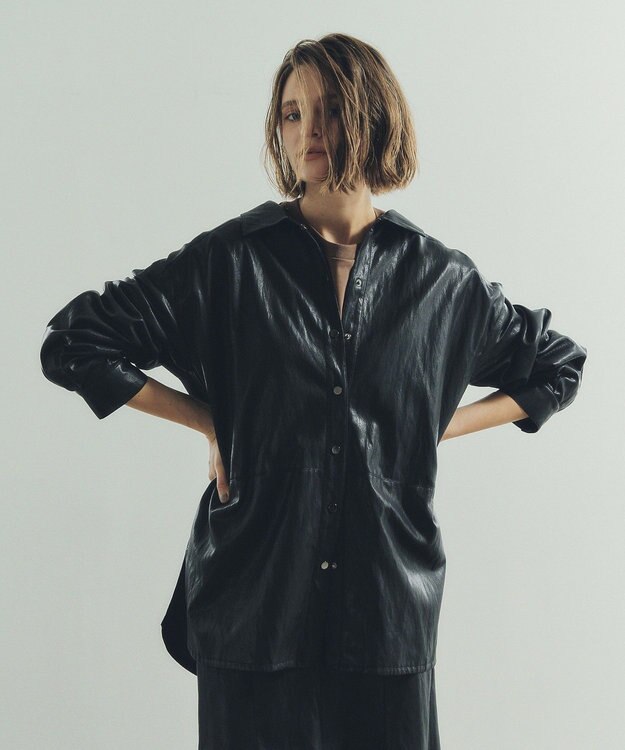 YECCA VECCA レザーライクシャツジャケット Black