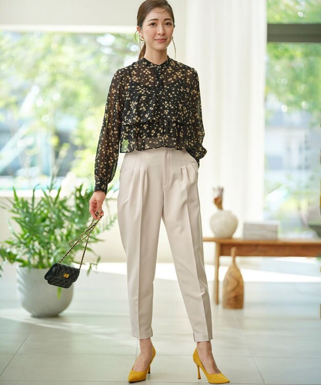 組曲 シフォンオーガンプリント ティアードブラウス ブラックベース系5