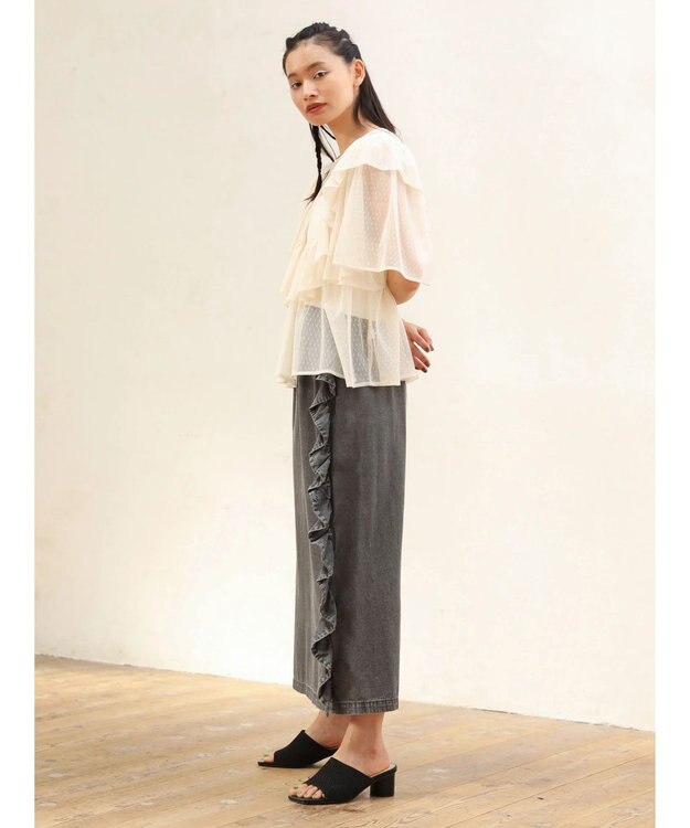 Green Parks ■ＥＳＣＡＲ　デニムサイドラッフルスカート Gray