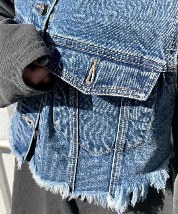 WEGO デニムショートベスト デニム中濃加工色