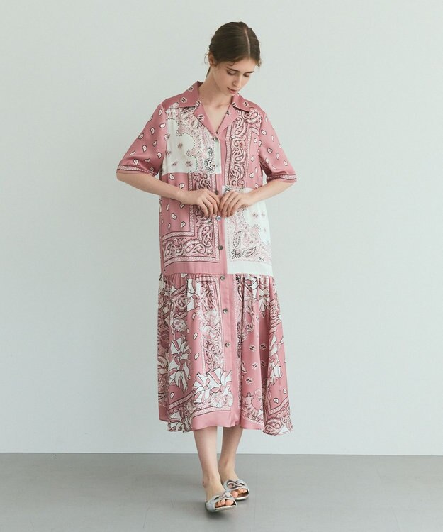 GRACE CONTINENTAL バンダナプリントシャツドレス ピンク