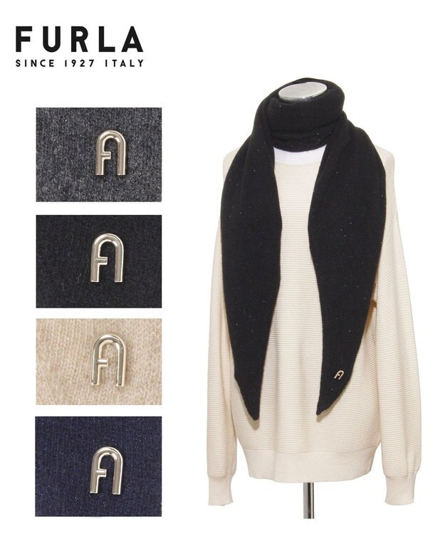 MOONBAT FURLA(フルラ）カシミヤ スパンコール トライアングルストール ブラック