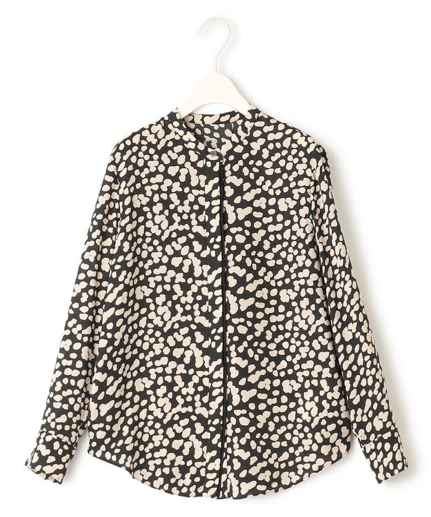 ICB 【WEB限定カラーあり・速乾・洗える】BackSatinAmunzen バンドカラーブラウス ブラック柄系