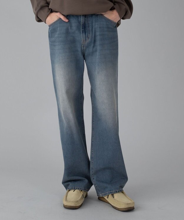 WEGO 【ユニセックス着用ITEM/ウエスト調整可】ストレートデニムパンツ デニム中濃色