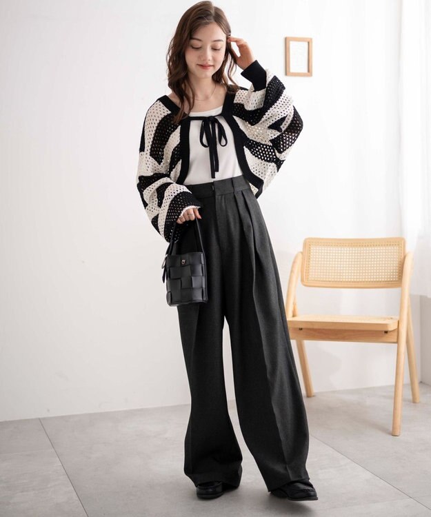 WEGO 【紫外線対策/手洗い可】メッシュリボンボレロ ブラックボーダー