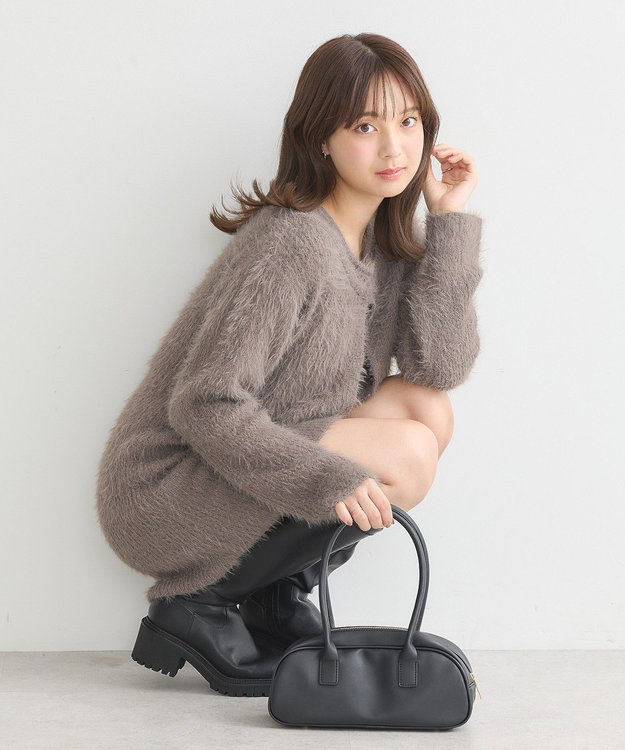 earth music&ecology ＳＥＴ２点シャギーショートカーデ＋ミニワンピース Mocha