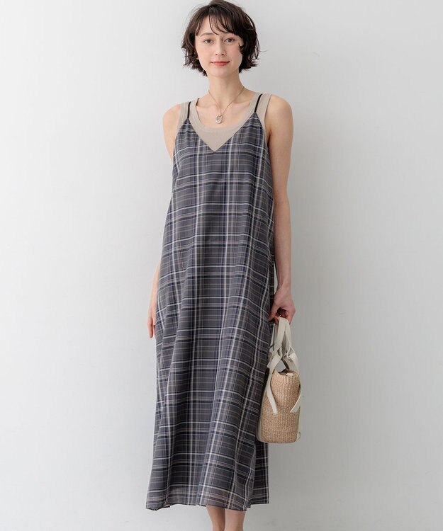 23区 【先行予約/見上愛さん着用】ハイツイストシアーチェック キャミソールワンピース グレーチェック