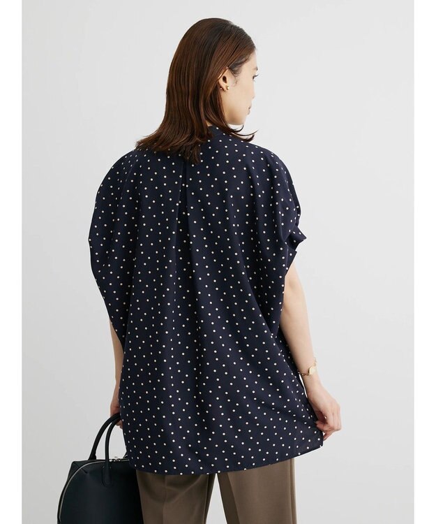 Green Parks ドット柄タックスリーブブラウス Dark Navy