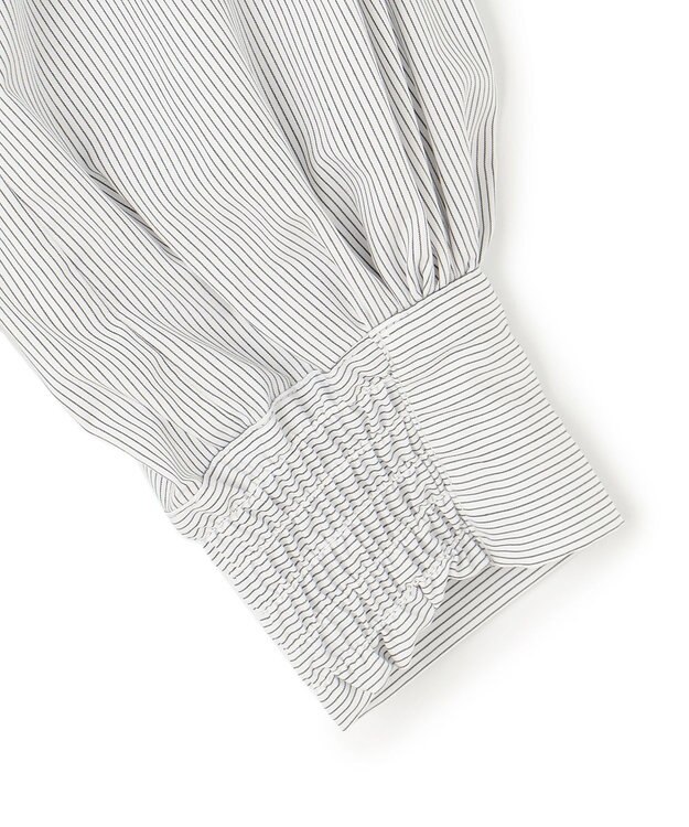 UNFILO ハイネックブラウス オフ×ブラックストライプ