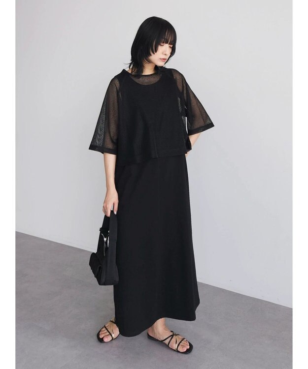 Green Parks ＳＥＴ２点　メッシュ＋ノースリーブワンピース Black