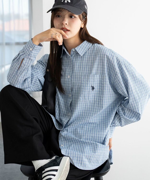 WEGO 【25年秋新色登場★】U.S. POLO ASSN.別注ロングスリーブシャツ ブルーチェック1