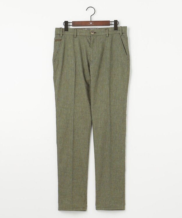 JOSEPH ABBOUD 【ウエストも伸びる！/ストレッチ】ミックスリネンシャンブレーパンツ カーキ系