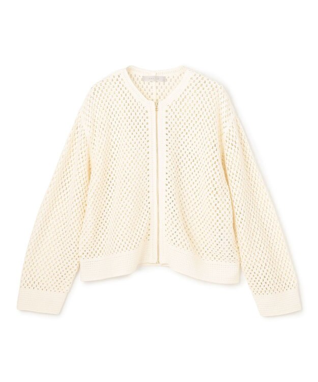 UNFILO L クロシェレースニット ZIPカーディガン エクリュ