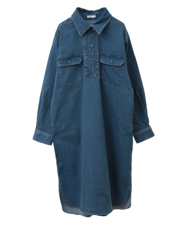 CRAFT STANDARD BOUTIQUE 裏起毛デニムヘンリーワンピース Blue