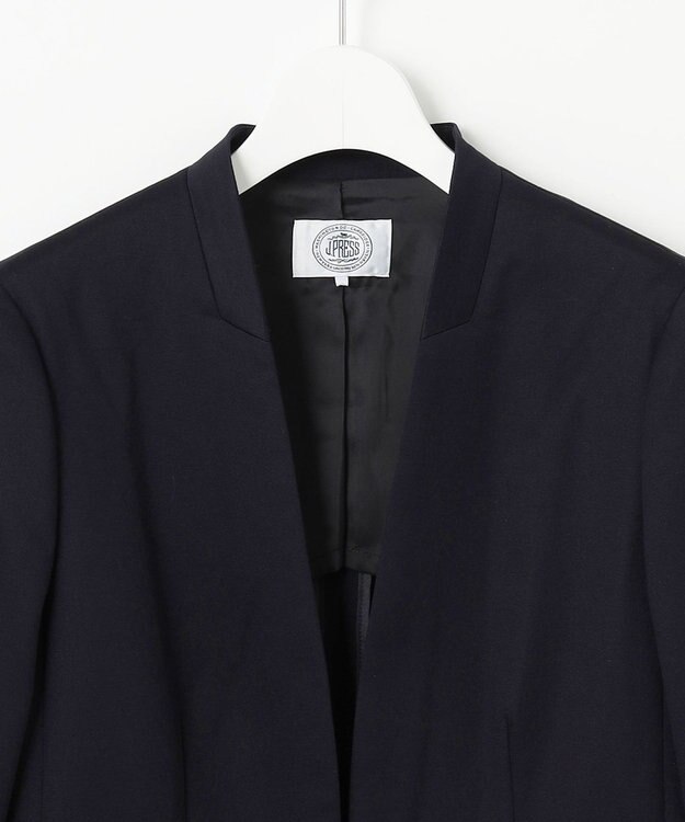 J.PRESS LADIES 【セットアップ対応・洗える・抗菌防臭】T/Cポンチ ノーカラー ジャケット ネイビー系