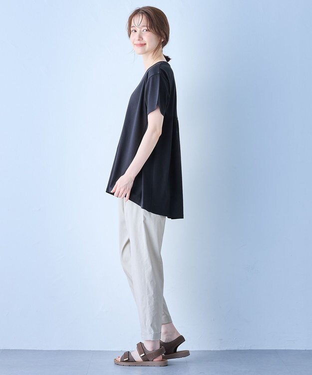 ANY L 【汗ジミ防止加工】シルケットスムースバックギャザーチュニック ブラック